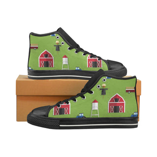 Farmer Pattern Black High Top Canvas Shoes for Kid - TeeAmazing