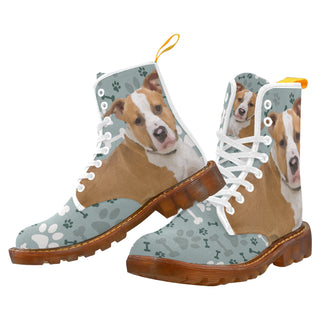 American Staffordshire Terrier White Boots For Men - TeeAmazing