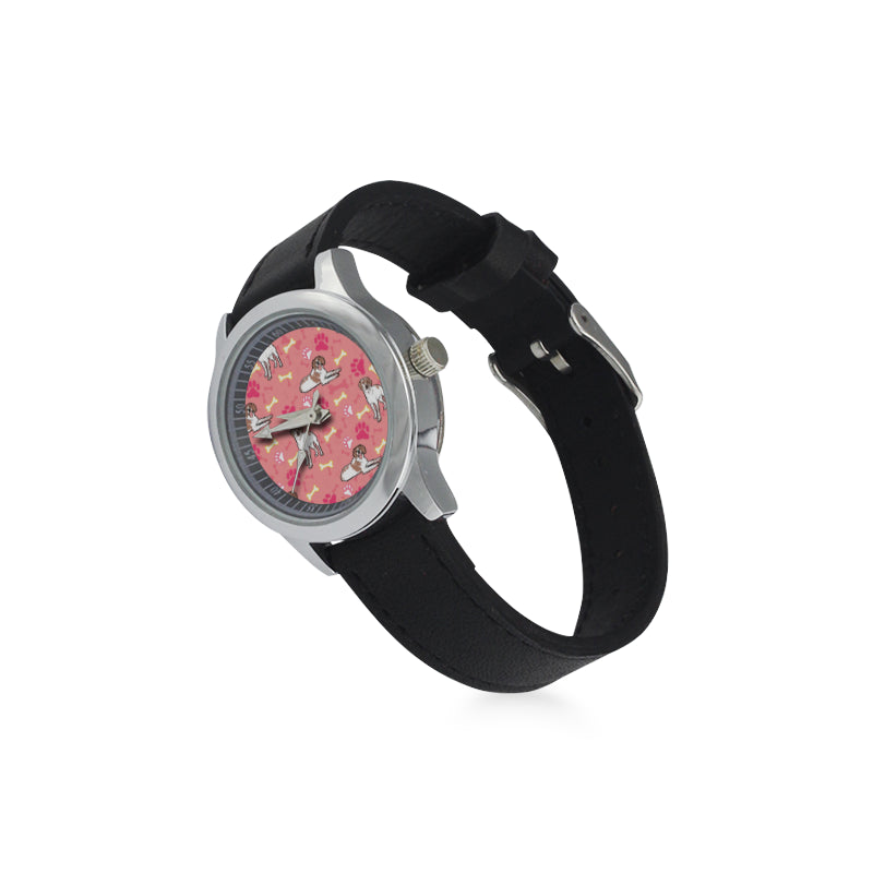 Brittany Spaniel Pattern Kid's Stainless Steel Leather Strap Watch - TeeAmazing