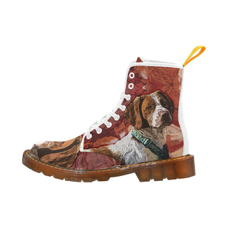 Brittany Spaniel Painting White Boots For Women - TeeAmazing