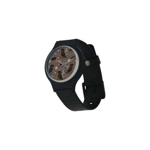 Rottweiler Flower Unisex Round Plastic Watch(Model 302) - TeeAmazing