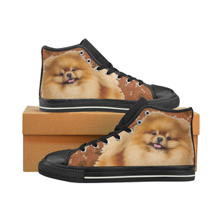 Pomeranian Dog Black High Top Canvas Shoes for Kid - TeeAmazing
