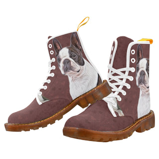 Boston Terrier Lover White Boots For Women - TeeAmazing