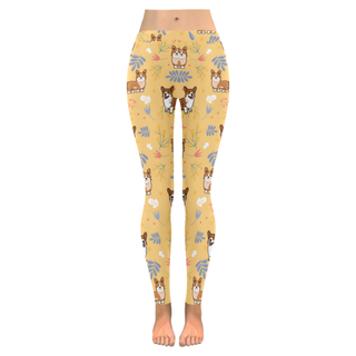 Corgi Flower Low Rise Leggings (Invisible Stitch) (Model L05) - TeeAmazing