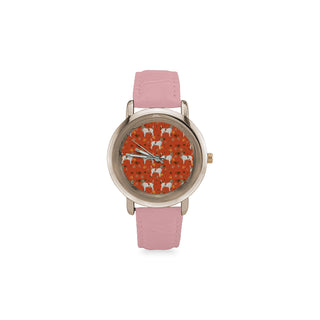 Jack Russell Terrier Water Colour Pattern No.1 Women's Rose Gold Leather Strap Watch - TeeAmazing