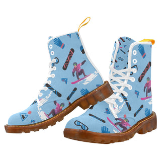 Snowboarding Pattern White Boots For Women - TeeAmazing