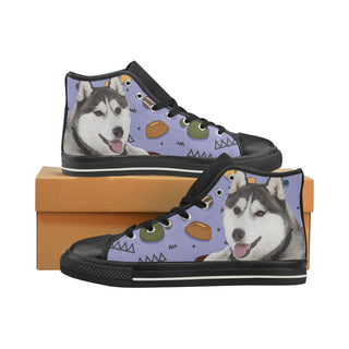 Siberian Husky Dog Black Men’s Classic High Top Canvas Shoes - TeeAmazing