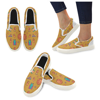 Basketball Pattern White Women's Slip-on Canvas Shoes - TeeAmazing