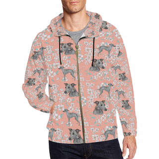 Italian Greyhound Flower All Over Print Full Zip Hoodie for Men (Model H14) - TeeAmazing