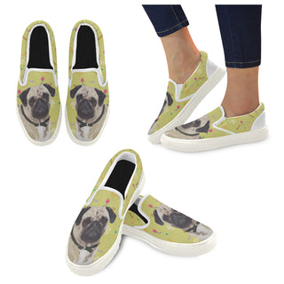 Pug White Women's Slip-on Canvas Shoes - TeeAmazing