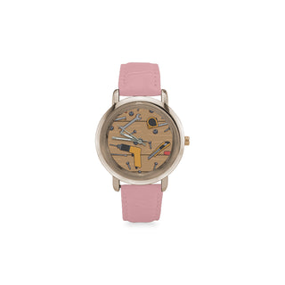 Carpenter Pattern Women's Rose Gold Leather Strap Watch - TeeAmazing