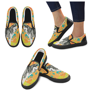 Alaskan Malamute Water Colour No.2 Black Women's Slip-on Canvas Shoes - TeeAmazing