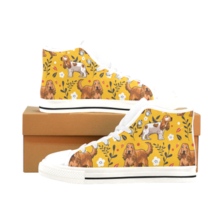 English Cocker Spaniel Flower White Men’s Classic High Top Canvas Shoes /Large Size - TeeAmazing
