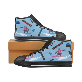 Snowboarding Pattern Black High Top Canvas Shoes for Kid - TeeAmazing