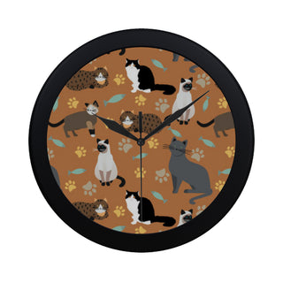 Cat Pattern Black Circular Plastic Wall clock - TeeAmazing