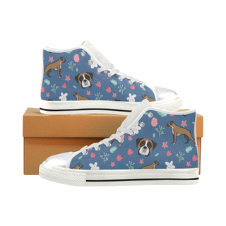 Boxer Flower White Women's Classic High Top Canvas Shoes - TeeAmazing