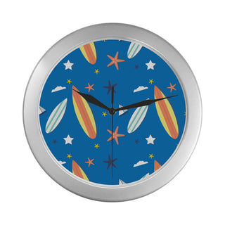 Surfing Pattern Silver Color Wall Clock - TeeAmazing
