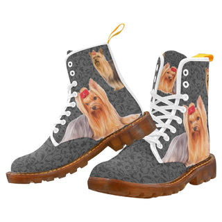 Yorkie Lover White Boots For Women - TeeAmazing