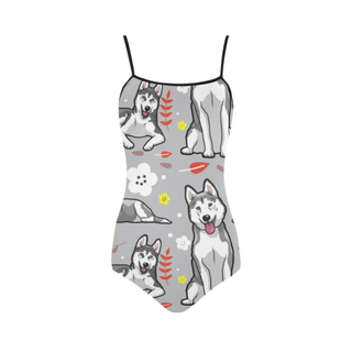 Siberian Husky Flower Strap Swimsuit ( Model S05) - TeeAmazing