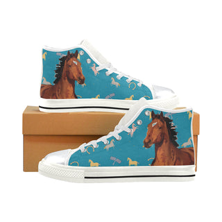 Horse White High Top Canvas Shoes for Kid - TeeAmazing