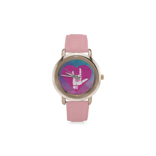 ASL Love Sign Women's Rose Gold Leather Strap Watch - TeeAmazing