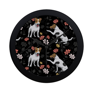 Jack Russell Terrier Flower Black Circular Plastic Wall clock - TeeAmazing