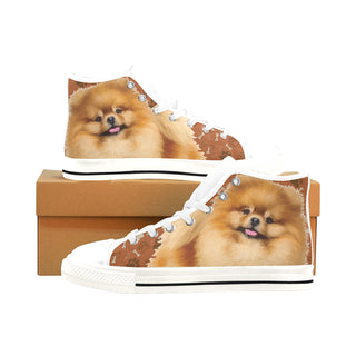 Pomeranian Dog White Men’s Classic High Top Canvas Shoes /Large Size - TeeAmazing