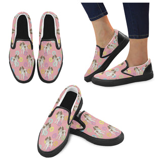 Cavalier King Charles Spaniel Water Colour Pattern No.1 Black Women's Slip-on Canvas Shoes - TeeAmazing