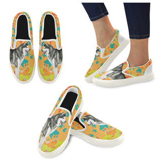 Alaskan Malamute Water Colour No.2 White Women's Slip-on Canvas Shoes - TeeAmazing