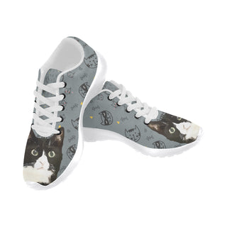 Tuxedo Cat White Sneakers for Men - TeeAmazing