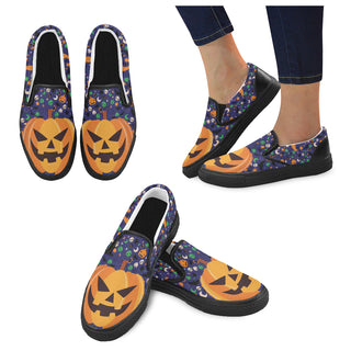 Pumpkin Halloween Blalck Women's Slip-on Canvas Shoes - TeeAmazing