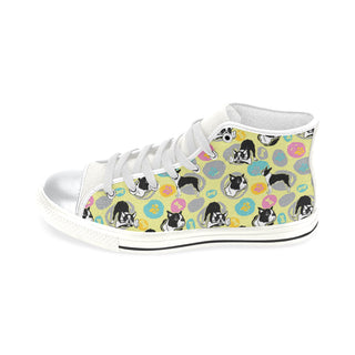 Boston Terrier Pattern White High Top Canvas Women's Shoes/Large Size - TeeAmazing