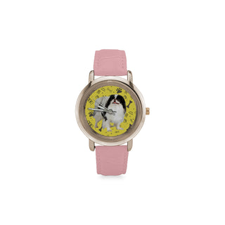 Japanese Chin Dog Women's Rose Gold Leather Strap Watch - TeeAmazing