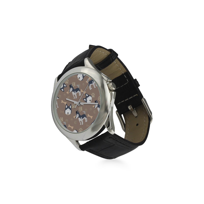 Siberian Husky Pattern Women's Classic Leather Strap Watch - TeeAmazing
