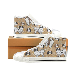 Japanese Chin White High Top Canvas Shoes for Kid - TeeAmazing