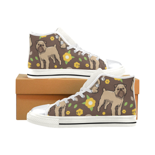 Brussels Griffon Flower White High Top Canvas Women's Shoes/Large Size (Model 017) - TeeAmazing