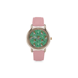 Beagle Flower Women's Rose Gold Leather Strap Watch - TeeAmazing