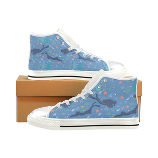 Scuba Diving Pattern White High Top Canvas Women's Shoes/Large Size - TeeAmazing