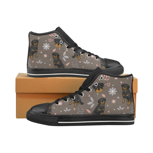 Rottweiler Flower Black High Top Canvas Shoes for Kid (Model 017) - TeeAmazing