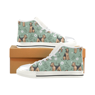 Airedale Terrier Flower White High Top Canvas Women's Shoes/Large Size (Model 017) - TeeAmazing