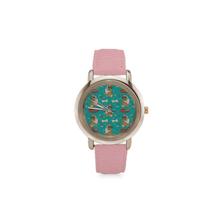 English Bulldog Water Colour Pattern No.1 Women's Rose Gold Leather Strap Watch - TeeAmazing