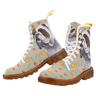 English Bulldog White Boots For Men - TeeAmazing