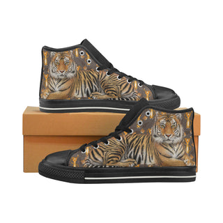 Tiger Black Women's Classic High Top Canvas Shoes - TeeAmazing