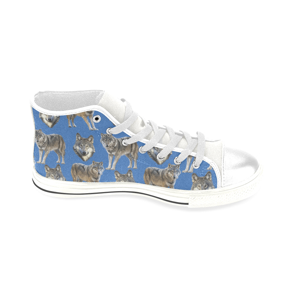Wolf Pattern White Men’s Classic High Top Canvas Shoes - TeeAmazing