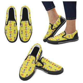 English Bulldog Water Colour Pattern No.2 Black Women's Slip-on Canvas Shoes/Large Size (Model 019) - TeeAmazing