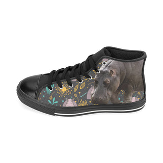 Hippo Black Men’s Classic High Top Canvas Shoes /Large Size - TeeAmazing