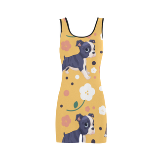 Boston Terrier Flower Classic One Piece Swimwear (Model S03) - TeeAmazing