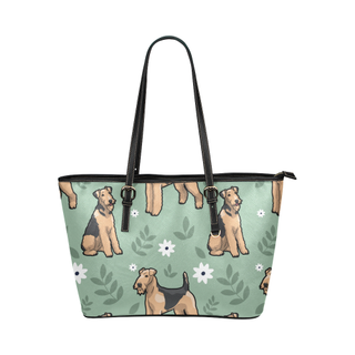 Airedale Terrier Flower Leather Tote Bag/Small - TeeAmazing