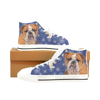 English Bulldog Lover White Men’s Classic High Top Canvas Shoes /Large Size - TeeAmazing