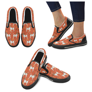 Jack Russell Terrier Water Colour Pattern No.1 Black Women's Slip-on Canvas Shoes/Large Size (Model 019) - TeeAmazing